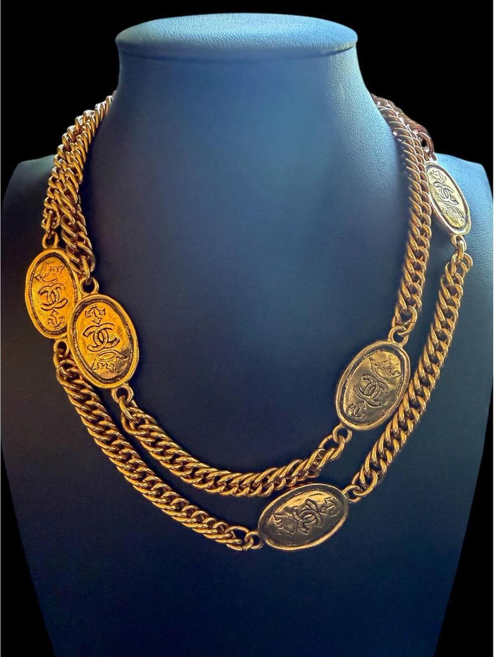 Vintage Chanel Long Necklace Collection Season #26. Crown CC Logo. 30 inchs.
